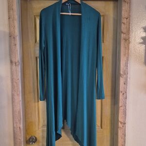 Meakeor Long Green Waterfall Open Front Hankerchief Hem Lightweight Cardigan XXL